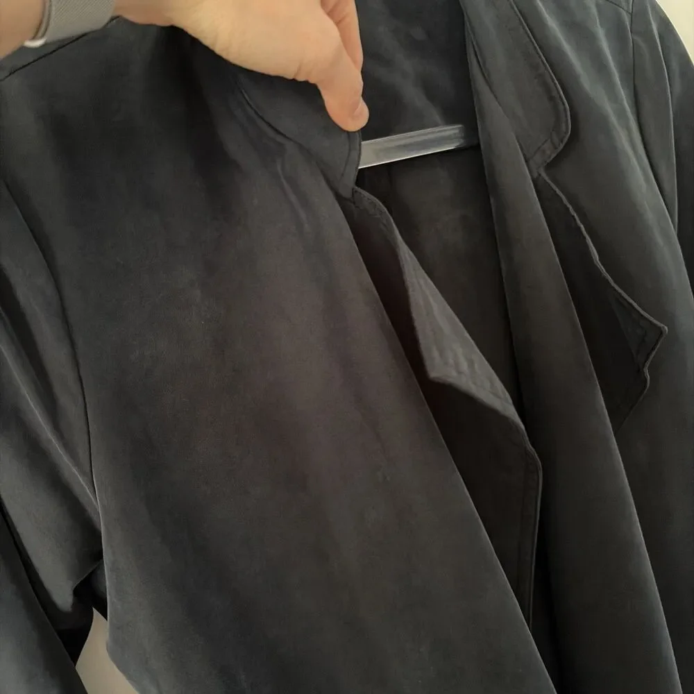 American Apparel Navy Blue Duster Trench Coat XS / Small Tie Y2K Minimalist - Picture 4 of 5